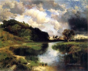 アマガンセットの風景トーマス・モラン川の曇りの日 Oil Paintings